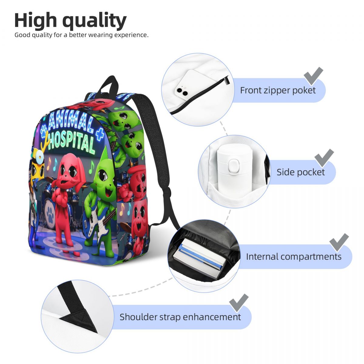 Kawaii Cartoon Animals Hospita - School Backpack Teen 评论和价格