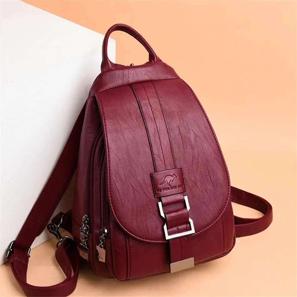 Multifunctional Women Leather  - School Backpack Teen 评论和价格