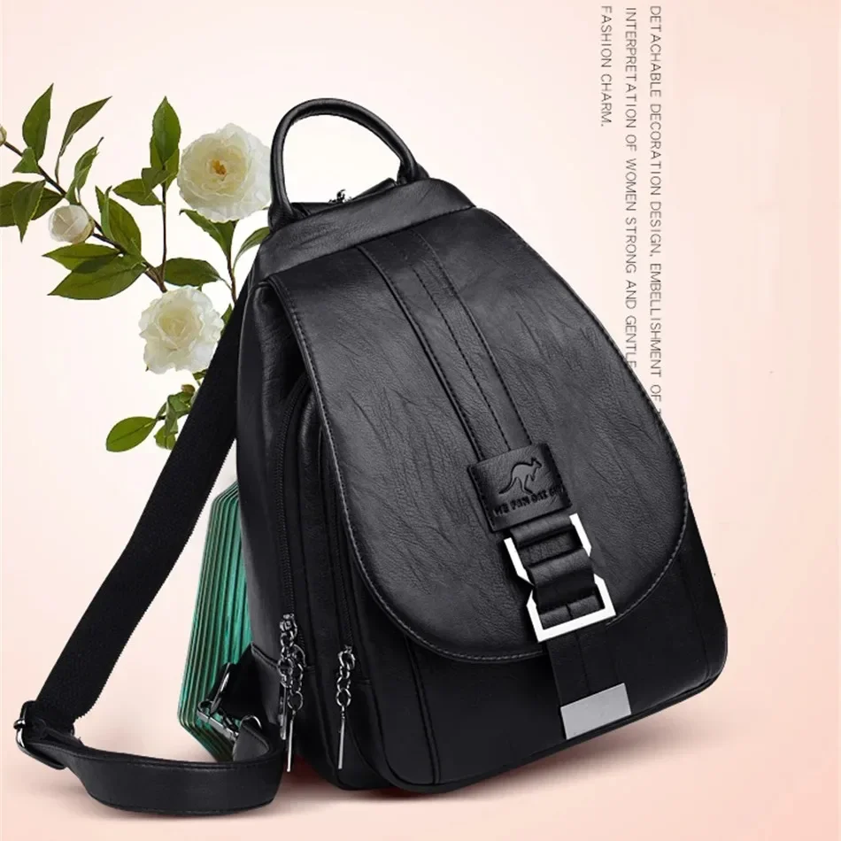Multifunctional Women Leather  - School Backpack Teen 评论和价格