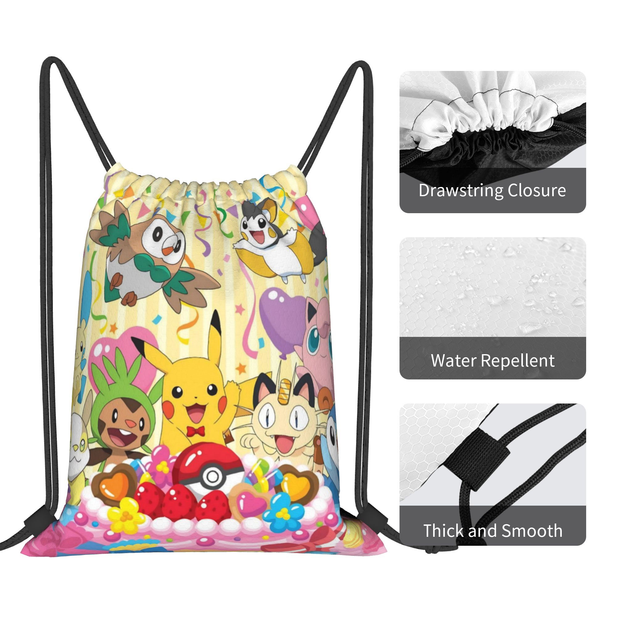 Poke-Mon Birthday Cake Backpac - Drawstring Gym Bag 评论和价格